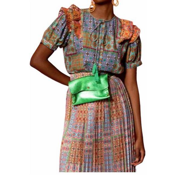 NEW CAROLINA K women's bella blouse in mix tiles basil - Picture 2 of 4